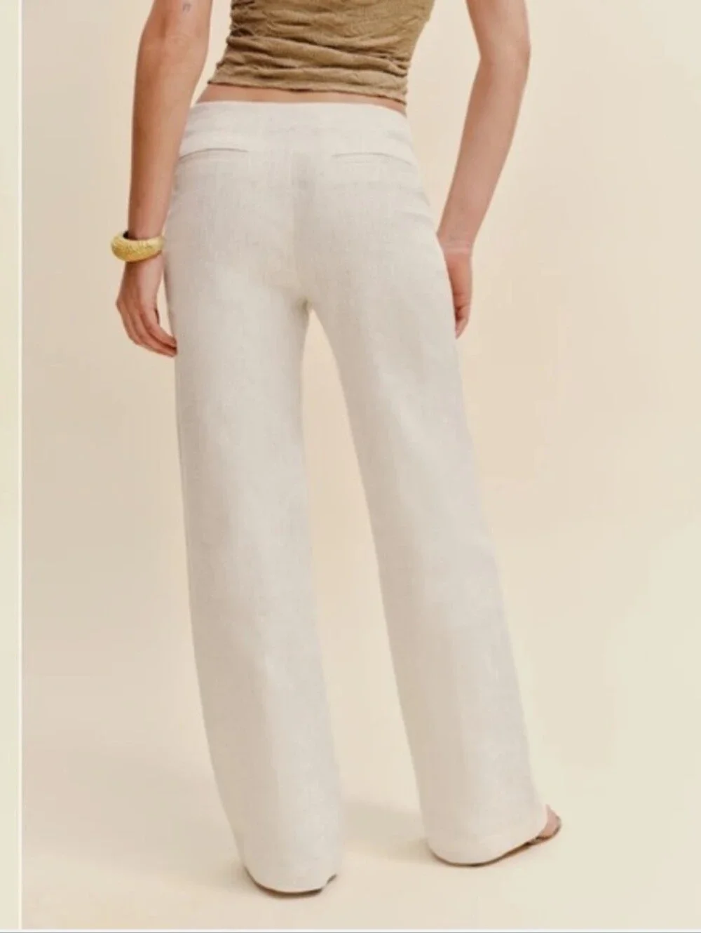 Reformation Size 8 Vida Low Rise Linen Pants Natural Beige Wide Leg Parisian